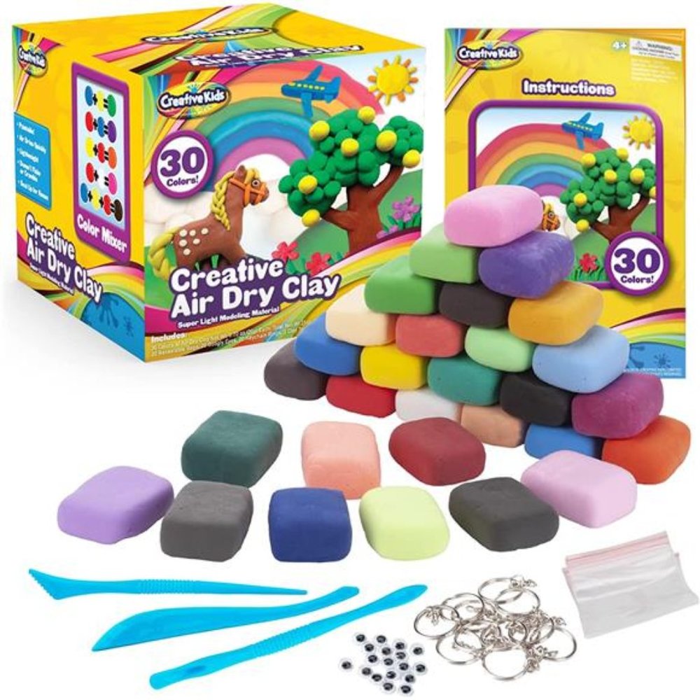 Creative Kids Air Dry Clay Modeling Craft Kit -  30 Colors & 3 Clay Tool for Kid
